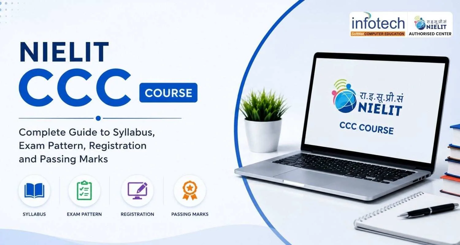 NIELIT CCC Course guide showing syllabus, exam pattern, registration process and passing marks for 2026 students
